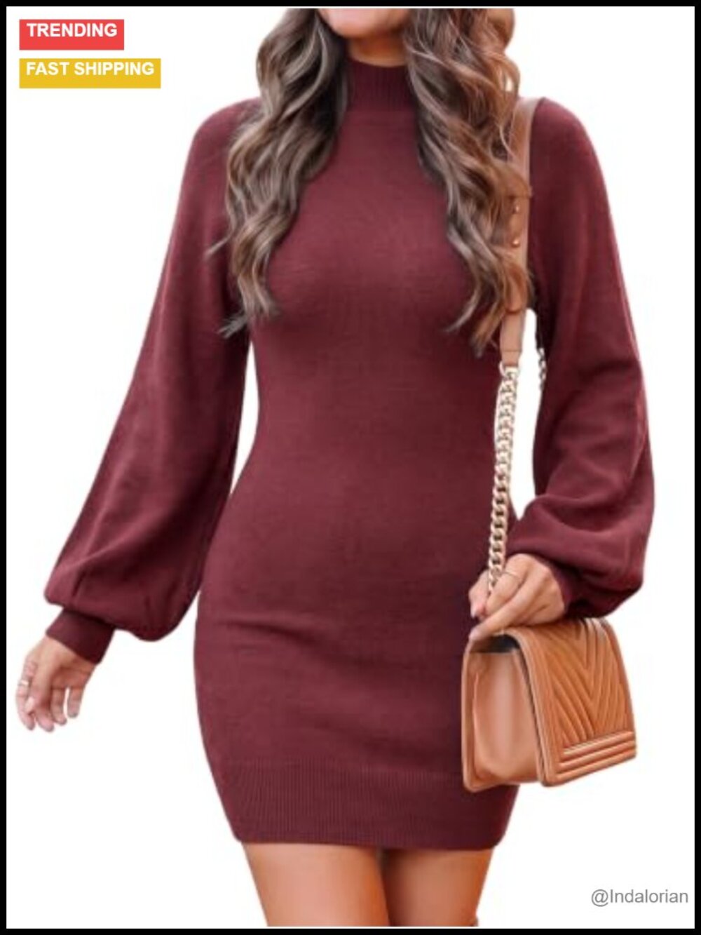 Long Sleeve Mock Neck Bodycon Sweater Dress Mini